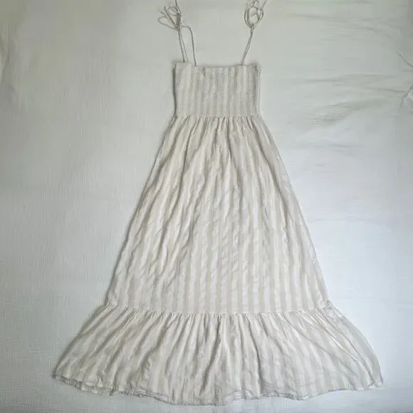 Boohoo Smocked Striped Sundress Maxi Cotton Women’s 6 Tiered Coastal Cottagecore - Picture 14 of 16